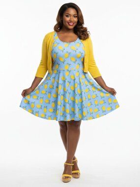 Vintage Lemon Print Swing Dress | Plus Size 50s Retro Summer Style